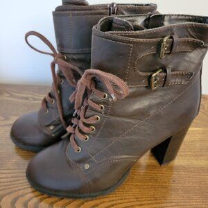 R2 Lori Bootie Brown Combat Lace Up Bootie